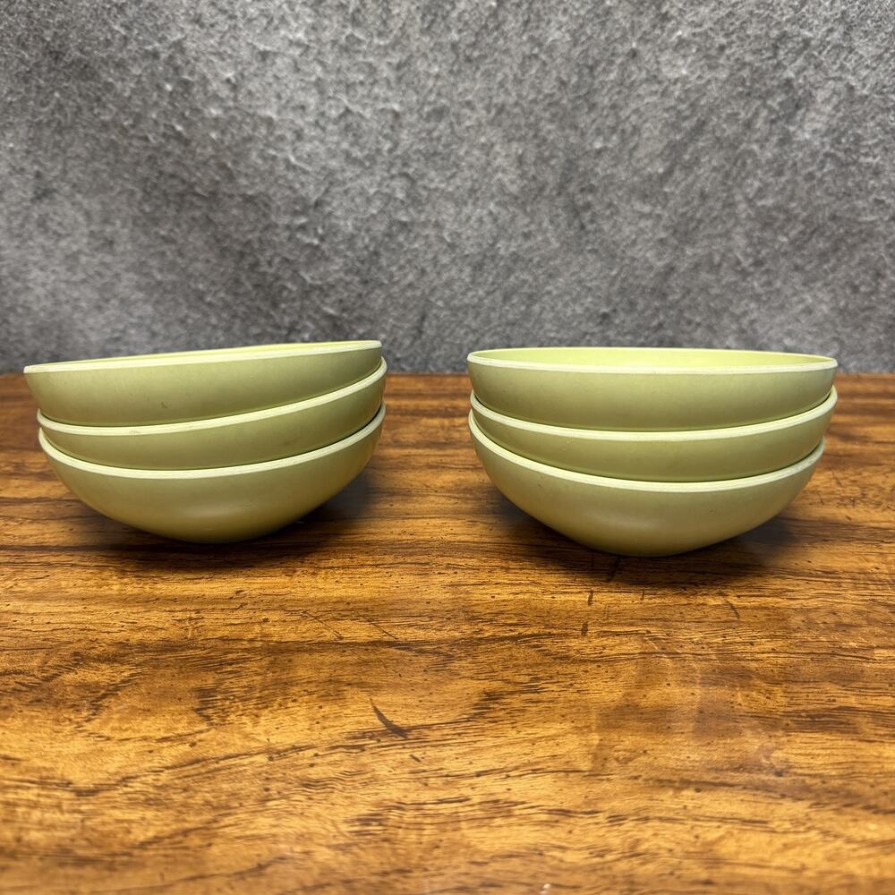 Vintage MCM Set 6 Prolon Green Melamine Dessert Bowls 7415 Atomic Retro Kitchen